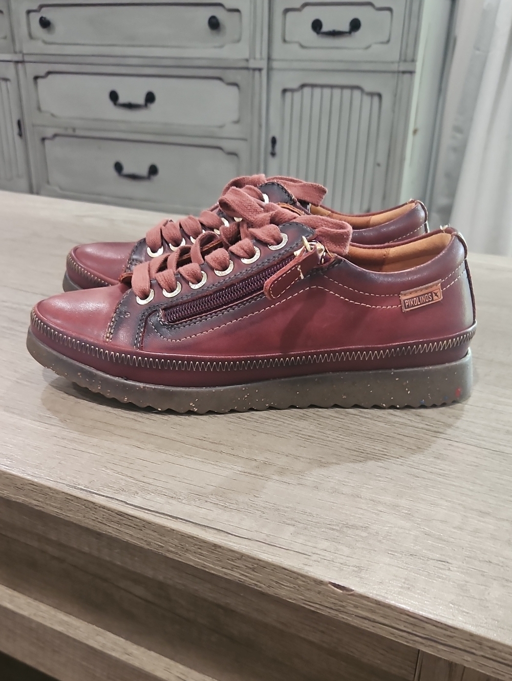 PIKOLINOS Wine Leather Zip-Accent Slip-Ons size 35